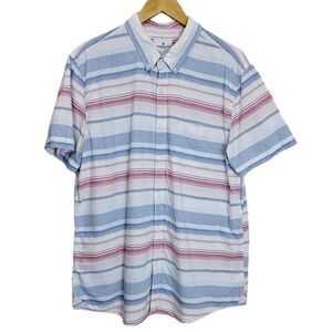 American Eagle Seriously Soft Short Sleeve Button Down Striped Shirt Size XL/YG